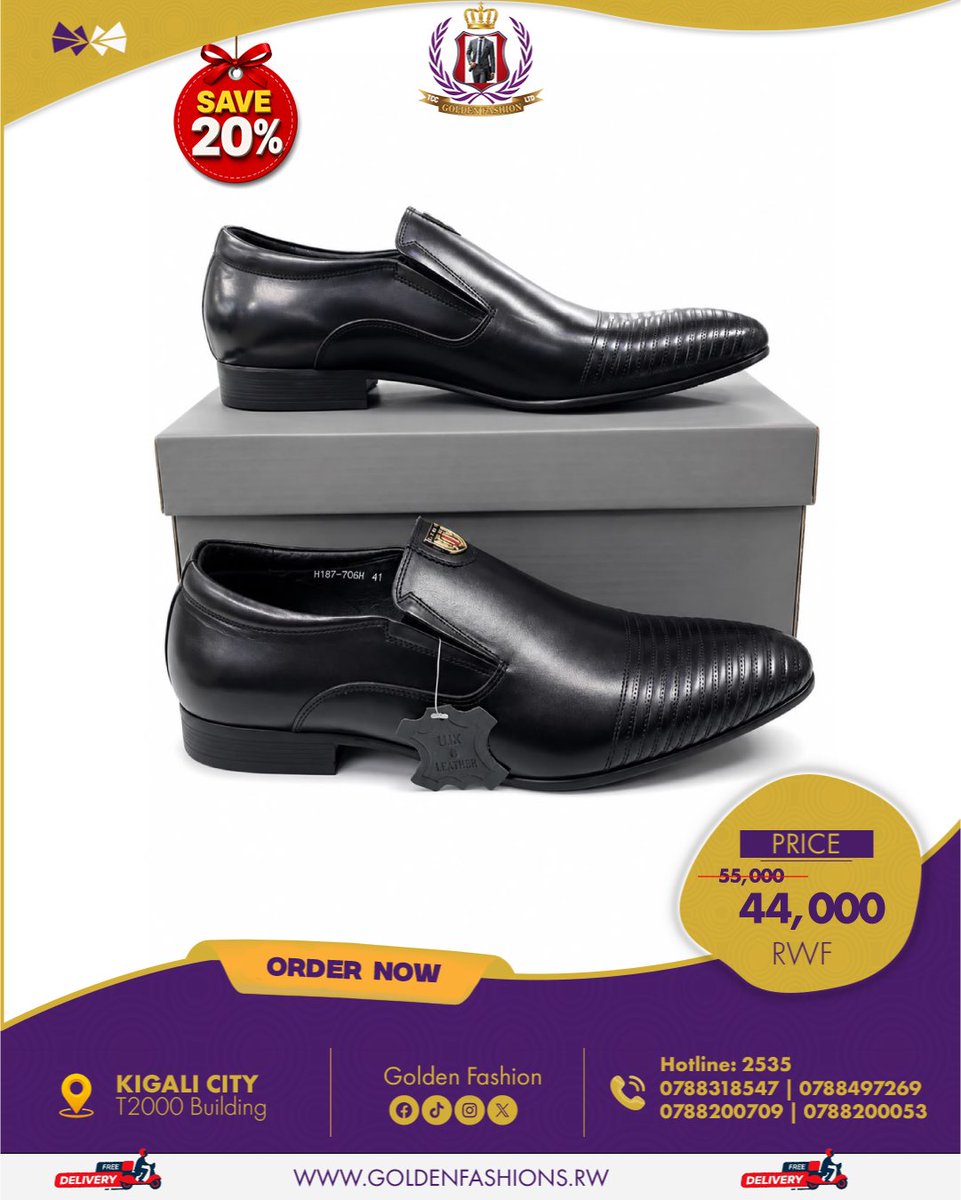 goldenfashionrw's tweet photo. Get these premium leather formal shoes for 44,000 RWF, down from 55,000 RWF - that’s 20% OFF!
📍 Kigali City, T2000 Building
📞 Hotline: 2535
📲 0788318547 | 0788497269 | 0788200709 | 0788200053
🛍️ ORDER NOW!
#GoldenFashion #MensShoes #FormalShoes #MensFashion #KigaliFashion https://t.co/SNSjmozevH