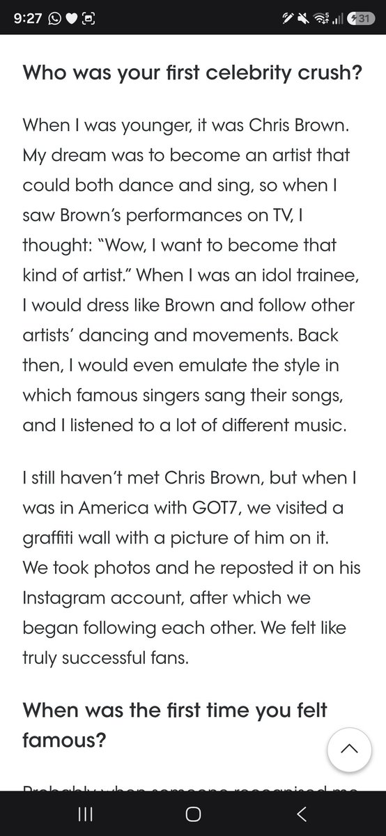 D3a7h_b0dy_'s tweet photo. GOT7

Yugyeom contó que su primer celebrity crush fue Chris Brown. Dijo que cuando era joven quería convertirse en un artista que pudiera bailar y cantar como él, y que incluso imitaba su forma de vestir, sus movimientos y su manera de cantar.

https://t.co/zL27r8jbOP https://t.co/rrgJ78K3U5