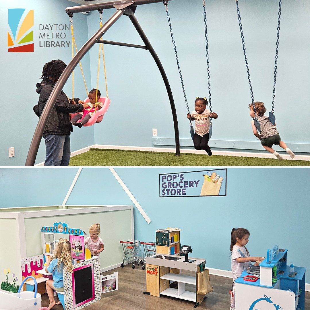 Daytonlibrary's tweet photo. Northmont Children's Librarians Kristi &amp; Lauren held a storytime out in the community at local business Pop's Play Studio. Patrons enjoyed stories and songs, then had free time to play and explore all the awesome toys in the studio. Thank you to Pop's Play Studio for hosting us! https://t.co/gzmidtm5GF