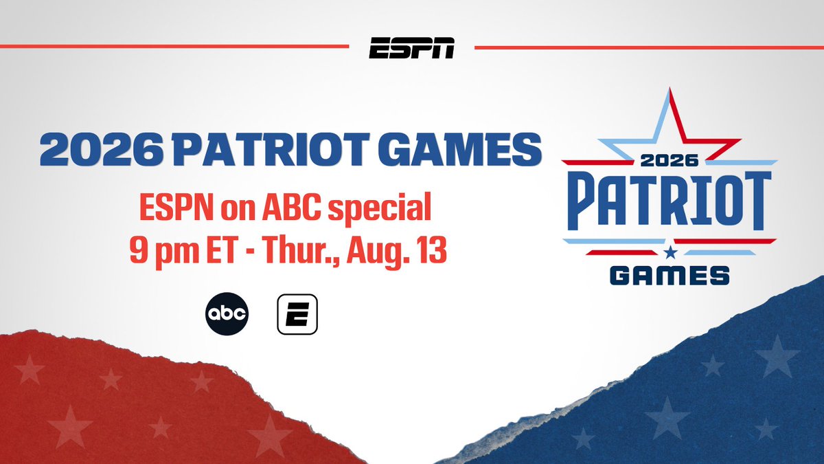 ESPNPR's tweet photo. Thursday, catch a primetime look at the 2026 Patriot Games

🇺🇸 Highlights, features, champion awards &amp; more
🇺🇸 9p ET | ABC, ESPN App https://t.co/Ikrxang8VE