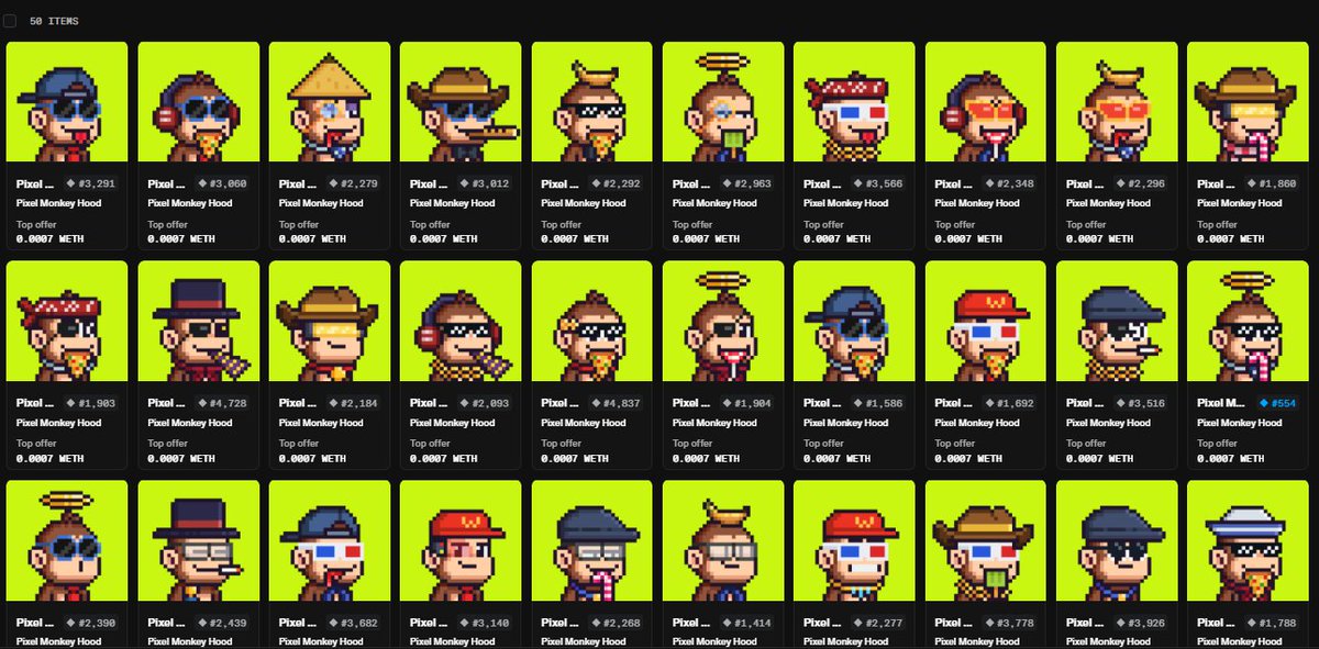 pixelmonkeyhood's tweet photo. I just swept 50 Pixel Monkey Hood

40 to burn it 

So, I am giving away 10x Pixel monkey Hood for 10 people get 1 per person

- Follow @pixelmonkeyhood 
  
- Like + RT this post + RT and write ( Pixel Monkey Hood Going Higher )

Winners in 24 hours. Good luck https://t.co/tkGSrmqsgz