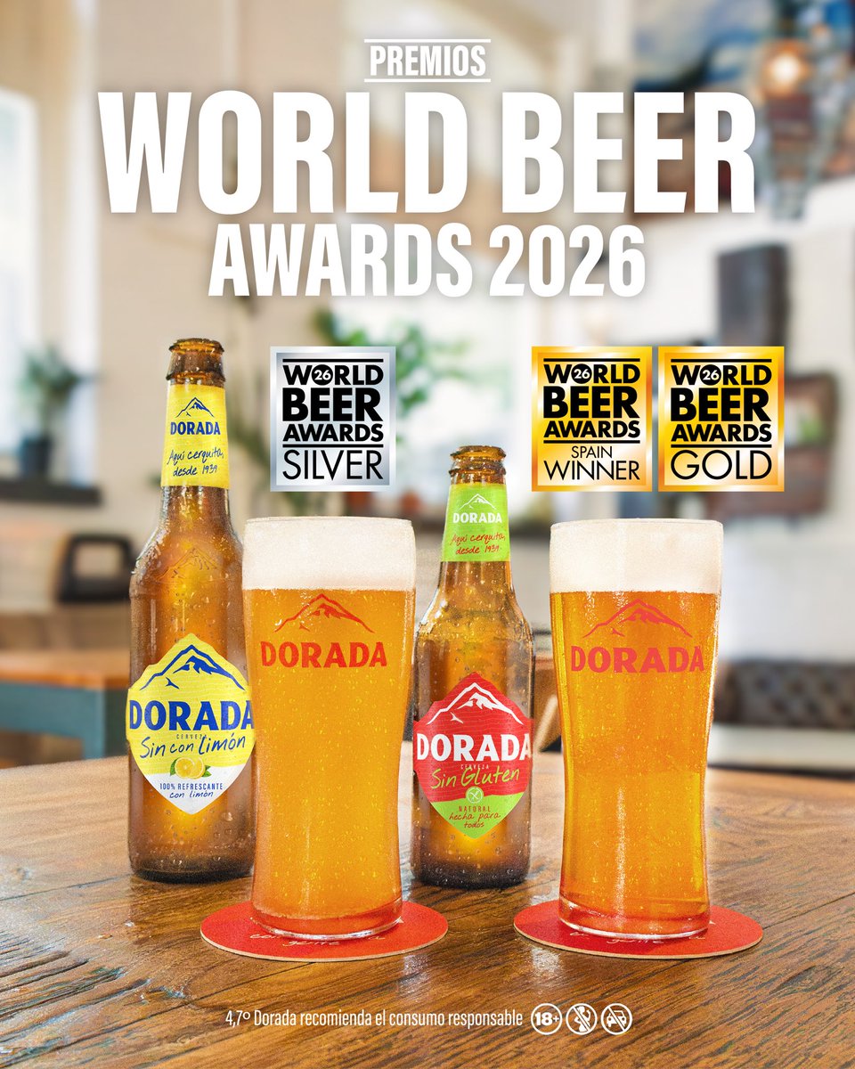 cervezadorada's tweet photo. Aquí, sabemos tanto, que nuestra Sin con Limón y nuestra Sin Gluten han sido premiadas en los @worldbeerawards este 2026 en sus correspondientes categorías 🏆🍺✨

🥇🏅Dorada Sin Gluten
🥈Dorada Sin con Limón

Seguimos brindando por los momentos agusto (incluso internacionalmente) 😎