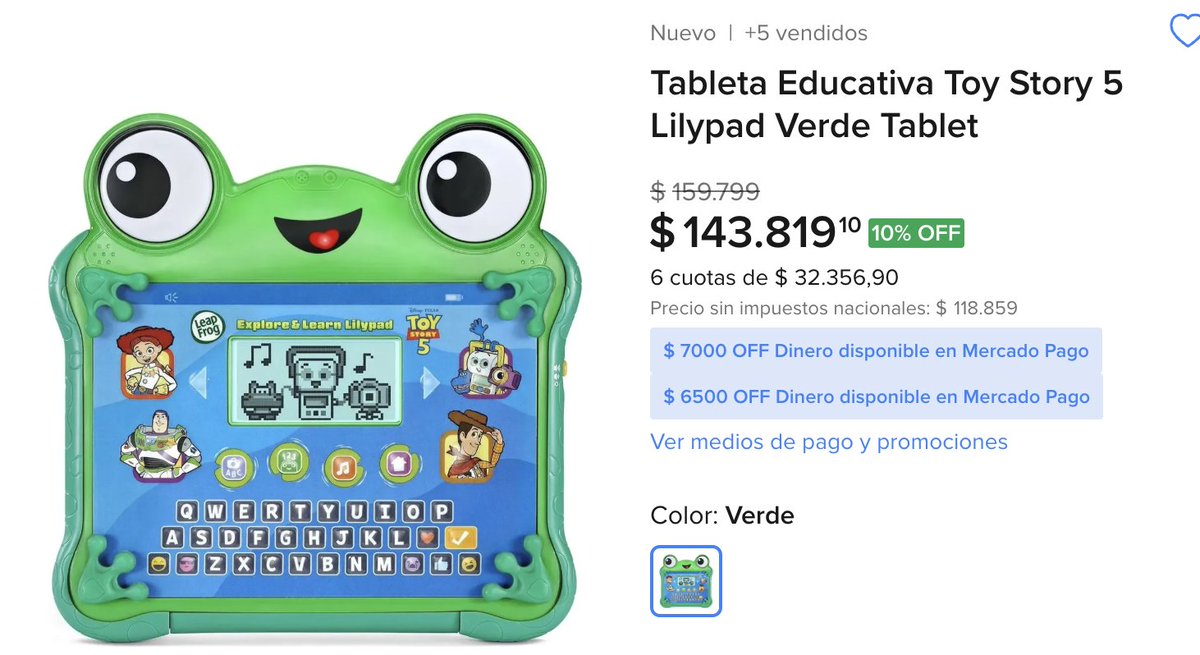 Gardelitooo's tweet photo. 🤠 TOY STORY 5 SALIÓ DEL CINE Y TERMINÓ EN ESTA TABLET.

Antes $159.799.
Ahora $143.819.
https://t.co/WGA4vUbUQS

Juegos, letras, números, música y los personajes de la nueva película. Un regalazo para este Día del Niño. https://t.co/FSyOyylZrE