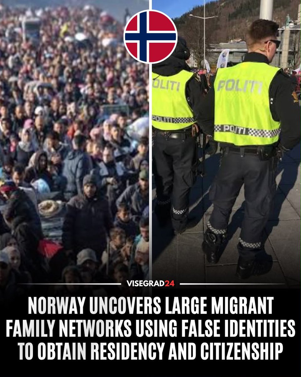 visegrad24's tweet photo. Norwegian authorities say they have uncovered large family networks that systematically obtained residence permits, and in some cases Norwegian citizenship, using false identities, nationalities and places of birth.

Most of the networks uncovered are linked to people originating from Pakistan, Afghanistan and Somalia.
Norway’s Directorate of Immigration (UDI) and police have identified several such networks, with the four largest involving between 20 and 50 people each. The earliest began arriving in Norway around 25 years ago.

One pattern identified by authorities involves Pakistani citizens claiming to be Afghans from poor villages with no family or education. Some claimed to be minors, only for authorities to later conclude they were adults who had been born and raised in Pakistan and had extensive family networks there.

Authorities also say some identified networks have links to extremist Islamist organizations or terrorist movements.