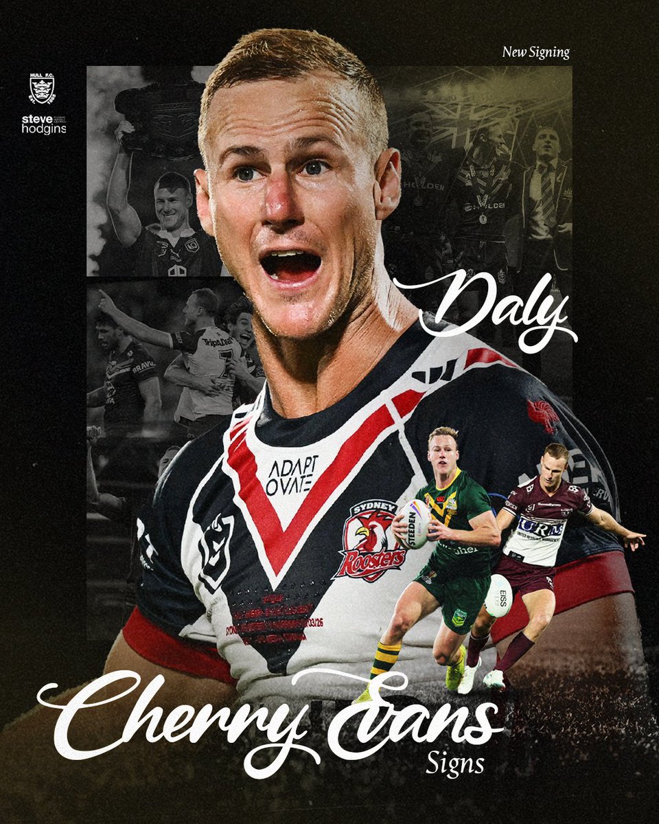 hullfcofficial's tweet photo. DCE is heading to West Hull 🤯🍿

Hull FC are delighted to announce the signing of Rugby League superstar Daly Cherry-Evans for the 2027 Betfred Super League season - one of the most significant signings in the club’s history ✍️

Read 👉 https://t.co/Fv7UBkqXco

⚫️⚪️ #COYH | https://t.co/XPMpFw0MaH