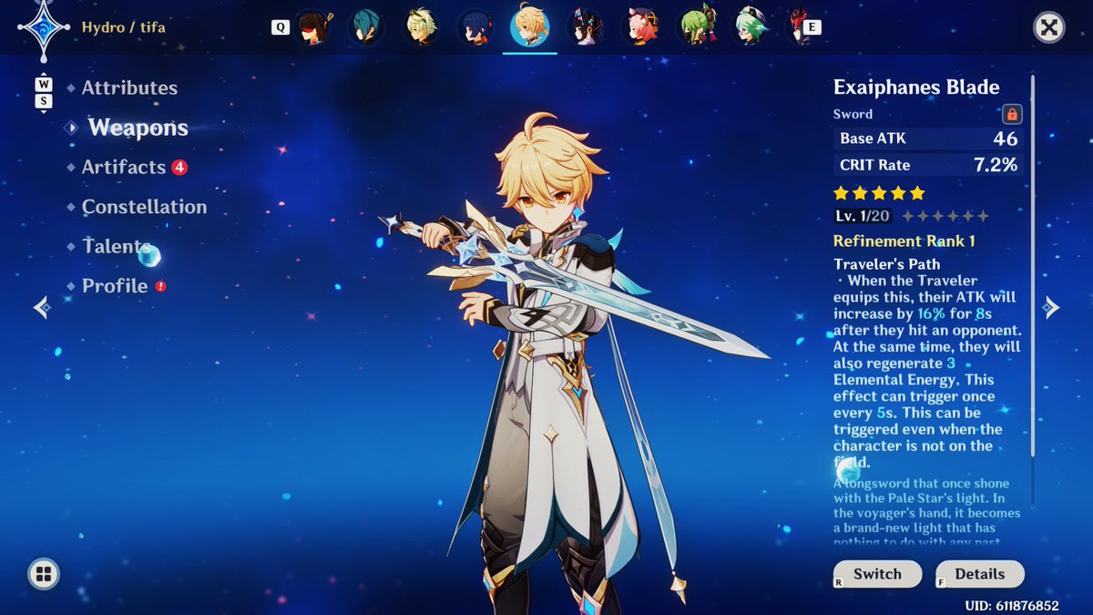 vodyatsar's tweet photo. the free 5 star sword looks good on him waw https://t.co/A57UJBffKj