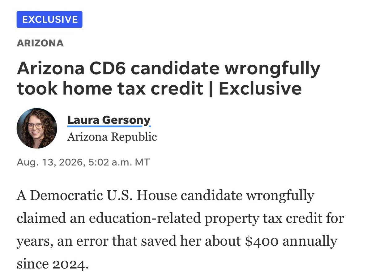 RNCResearch's tweet photo. 🚨NEW 

Democrat Congressional candidate JoAnna Mendoza was hiding properties she owned on her financial disclosures because she was illegally claiming tax credits that she wasn't eligible for. 

Millionaire JoAnna Mendoza is stealing money from hard working Arizonans. https://t.co/vExm0nOjcN