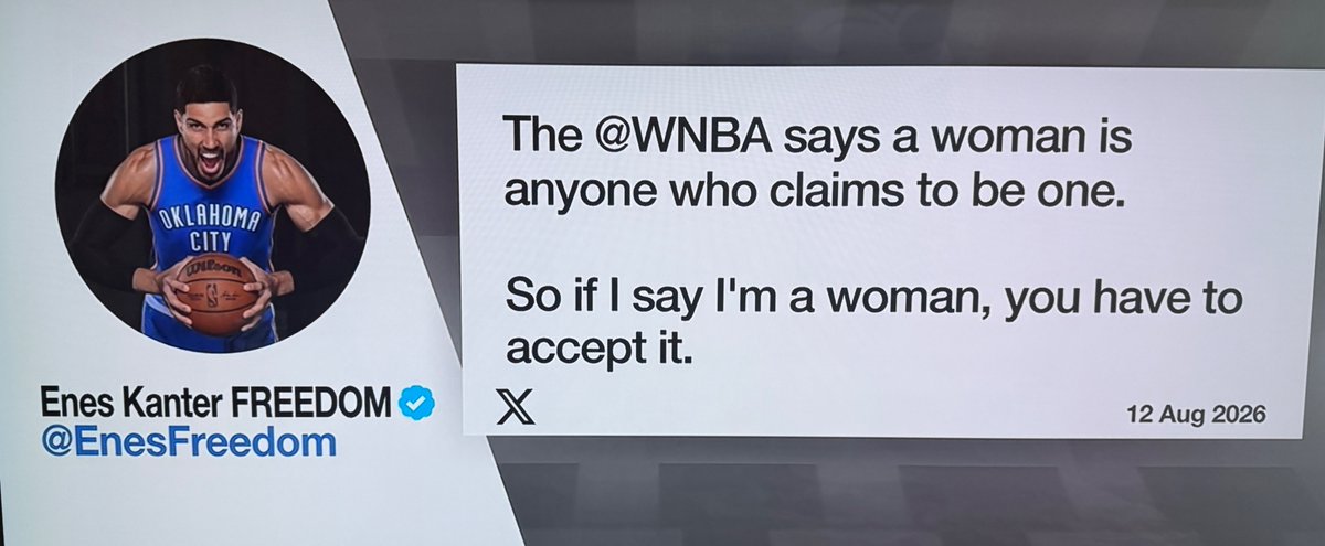 geraldposner's tweet photo. I’ve used a simple test for years to expose the absurdity of pure self-identification on sex.

What if President Trump announced today that he identified as a woman and therefore demanded to be recorded in the history books as America’s first female president?

The progressive left — the same voices that have insisted for a decade that identification alone is enough — would erupt in ridicule and rejection.

That reaction would be the tell.

Hardcore gender activists treat sex as fluid and ever-changing: declare yourself a woman one day, a man the next. Biology and science are dismissed as irrelevant. The predictable result is men in women’s prisons, rape counseling centers, domestic-violence shelters, and female-only sports.

Self-identification is how you get there. Ive reported about this from Scotland to California.

Now two former NBA players are applying the WNBA’s own stated logic and declaring themselves women under the league’s rules. Gender progressives rush to insist the players “aren’t serious.”

Exactly. Neither is gender self-identification serious.

Once activists reject even one high-profile declaration, they concede the entire framework is selective and political. You either accept every claim without exception, or you admit that evidence, consistency, and material reality still matter.

The moment they pick and choose whose “identity” counts, the charade collapses.

It has always been a farce. It is long past time to say so plainly.
