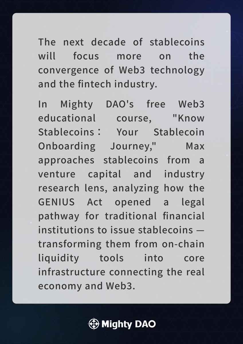 MightyDAOweb3's tweet photo. Know Stablecoins | Max's Take

The next decade of stablecoins will focus more on the convergence of Web3 technology and the fintech industry. https://t.co/Ba26POTt5c