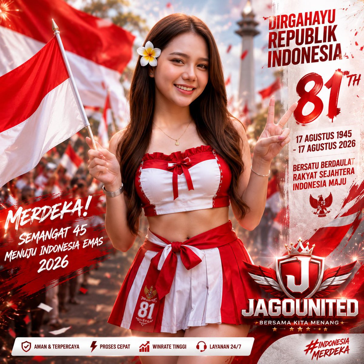 jagounited's tweet photo. ❤️🤍 INDONESIA MERDEKA, SEMANGAT MEMBARA!

#17Agustus #HUTRI #HUTRI81 #KemerdekaanIndonesia #DirgahayuIndonesia #IndonesiaMerdeka #Merdeka #IndonesiaKeren #IndonesiaMaju #CintaIndonesia #GenerasiIndonesia #Agustus2026 #17Agustus2026 #JagoUnited #JAGOUNITED #JagoUnitedIndonesia https://t.co/oT5Kid9HLw