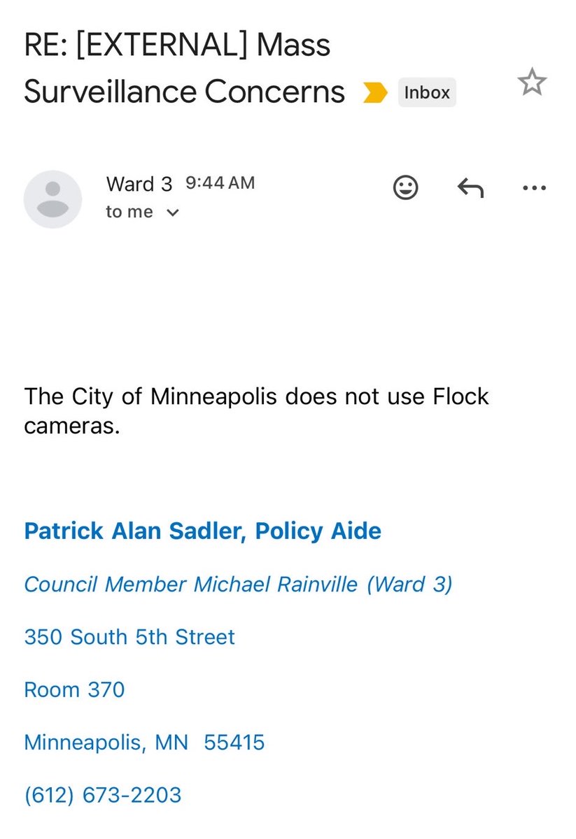 plantbasedagony's tweet photo. The office of @MplsWard3 is lying by omission to its constituents. Residents of Ward 3 are deeply concerned about the proliferation of all ALPRs, regardless of brand name, and Rainville is peddling the City’s lie by omission.

The struggle against ALL ALPRs continues! https://t.co/A5NRnBe6gd