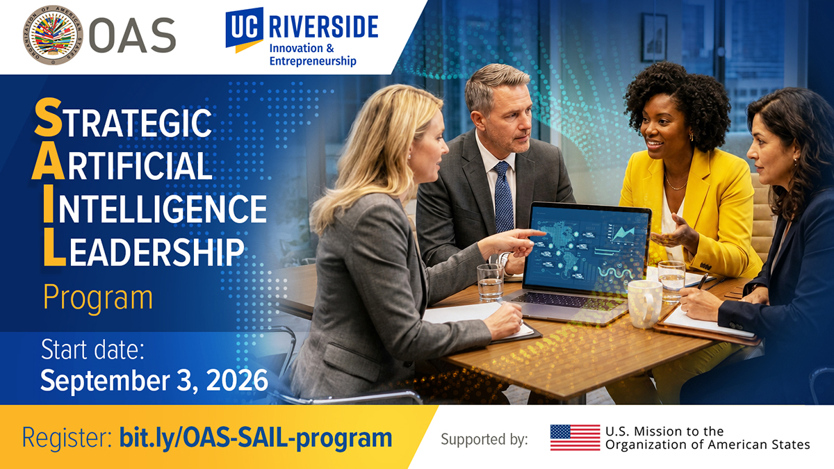 OAS_official's tweet photo. 📢 Call for applications: OAS's Executive Secretariat for Integral Development @OAS_Development and @UCRiverside launched the virtual Strategic Artificial Intelligence Leadership (SAIL) Program – Level 1. 
 
Designed for decision-makers, policymakers, and senior government officials across the Americas to help them develop skills responsible for AI adoption.  Supported by the U.S. Permanent Mission to the OAS (@USAmbOAS) 
 
🗓 Sept 3–29, 2026 (15 hours | Online) 
 
⏰ Apply by Aug 21: https://t.co/DxXBl0ADvV  
 
📄 Access the syllabus and more information here: https://t.co/rUCe452c2D