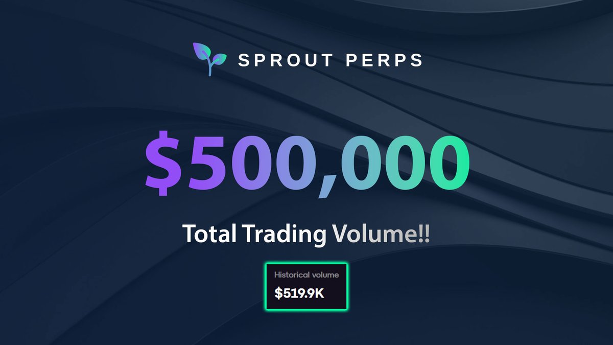 SproutPerps's tweet photo. HALF A MILLION DOLLARS!!

$500,000+ in crypto perps volume traded on Sprout Perps!!

And this is only the beginning...

$500K ➡️ $1M ➡️ $10M

We're just getting started 🙌 https://t.co/vx4I0A0mnd