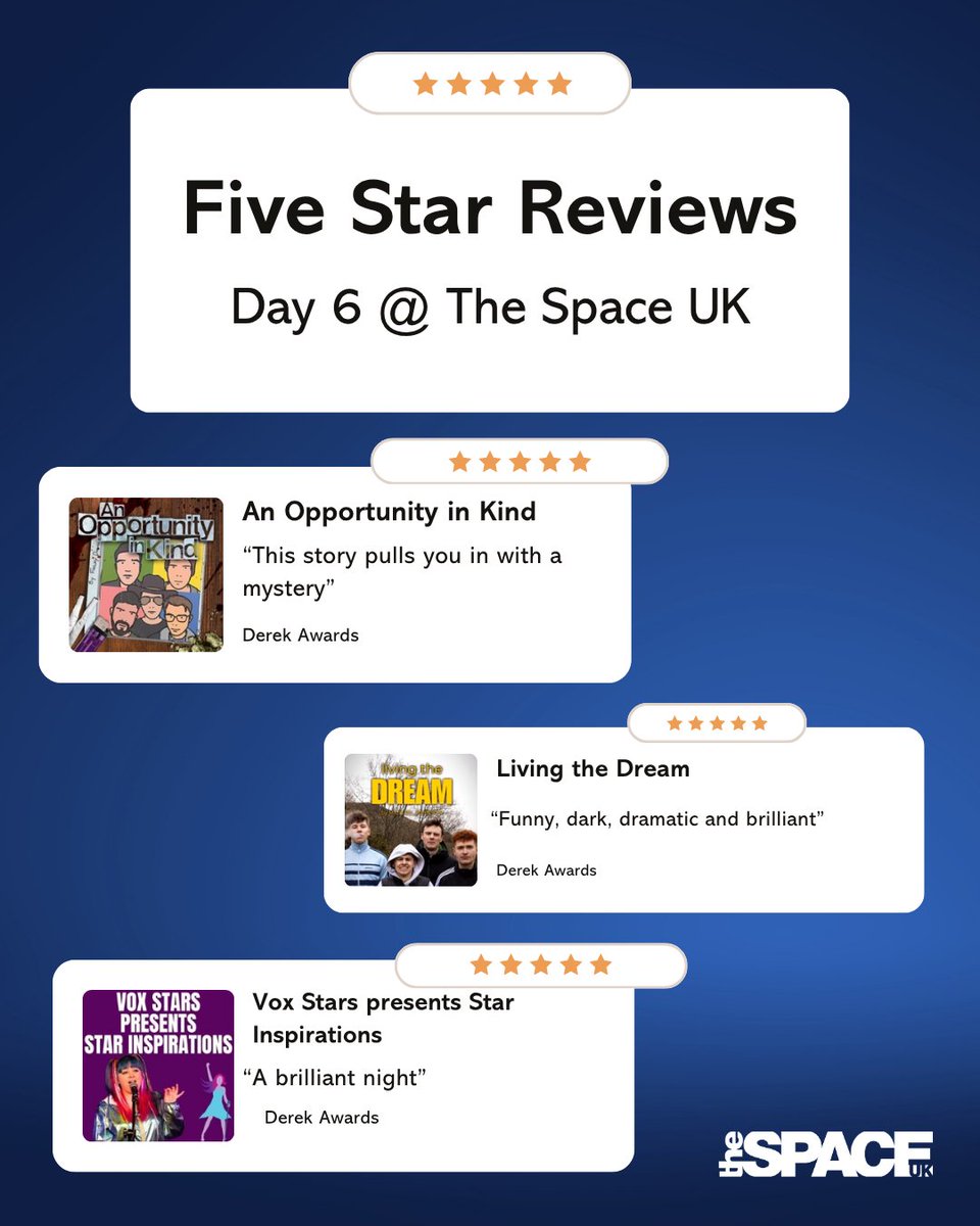 theSpaceUK's tweet photo. More 5 star reviews for theSpaceUK!!👏 Well done to our amazing companies💙✨ #thespaceuk #edfringe https://t.co/Ht5yY3Kcht