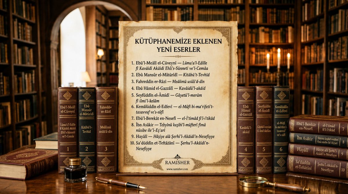 Ramisherlibrary's tweet photo. Platformumuza göstermiş olduğunuz kıymetli destekler ve iletmiş olduğunuz yapıcı geri bildirimler için içtenlikle teşekkür ederiz. Sizlerden aldığımız bu motivasyonla ilmî çalışmalarımızı derinleştirmeye ve kütüphane arşivimizi geliştirmeye devam ediyoruz.

Görselde yer alan eserlerin tercüme sürecini tamamlayarak kütüphanemizde istifadenize hazır hale getirdik.

Bazı konulardaki eksiklerimizin farkındayız ve bunları gidermek için çalışmalarımızı sürdürmekteyiz. Tarafımızca gözden kaçabilecek hata veya eksiklikleri bizimle paylaşmanız durumunda, ilgili süreçlerde gerekli güncellemeler ivedilikle gerçekleştirilecektir.

​İstifadenize vesile olması dileğiyle, keyifli ve verimli okumalar dileriz.

🔗 https://t.co/5jG8L8RB3F