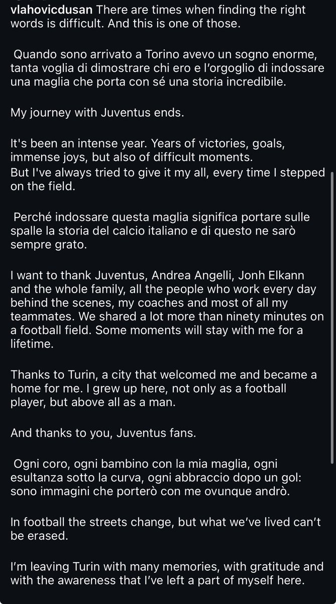juvenewslive's tweet photo. Vlahovic’s farewell to Juventus. https://t.co/j5C2eICShw