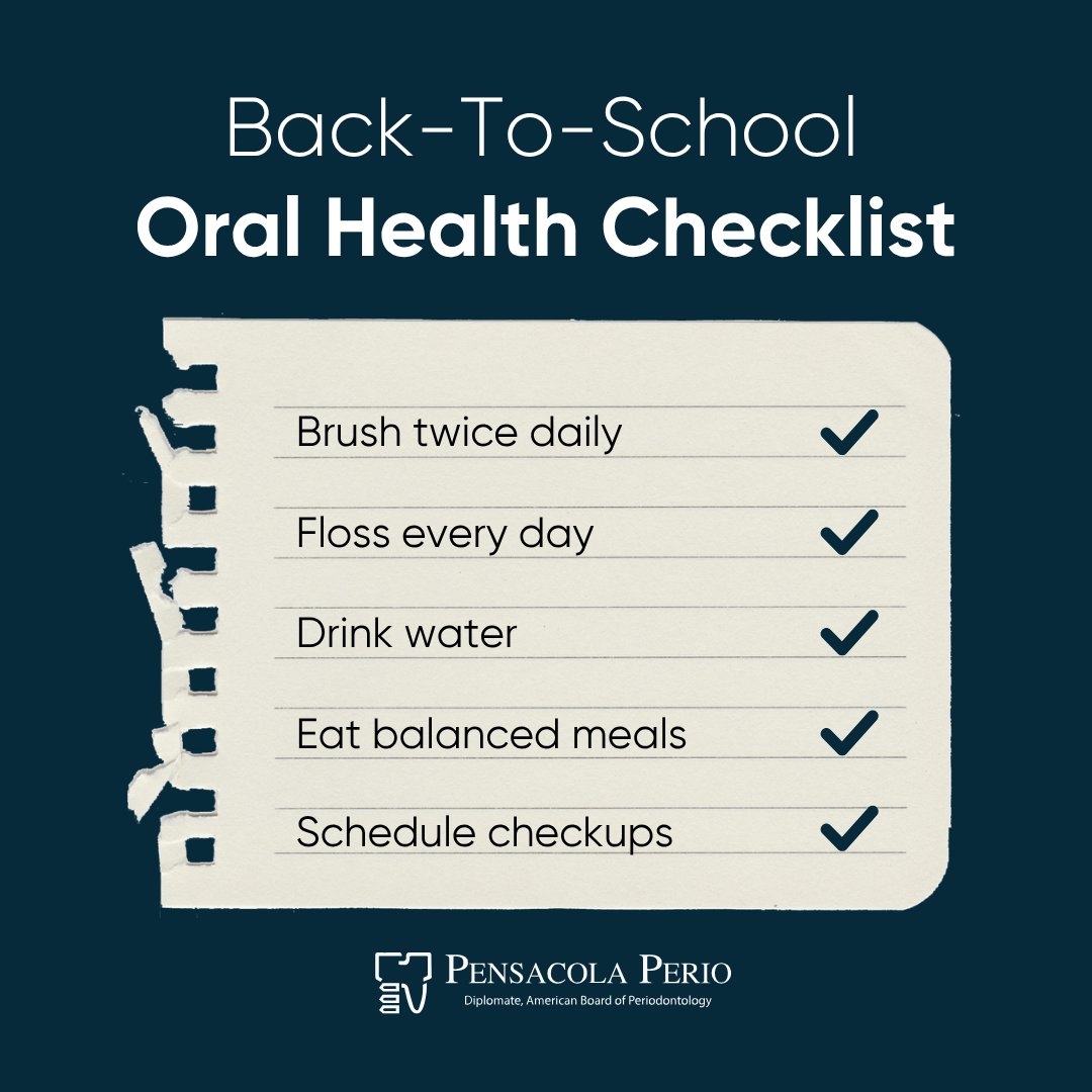 DavidRWilliam20's tweet photo. School is back in session, and so are healthy habits! Use this checklist as a reminder to keep your family's smiles healthy throughout the school year. 🦷

New Patients:
(850) 752-5230

Current Patients:
(850) 433-1543

#Periodontist #DentalImplant #Smile https://t.co/j84HhPAilI