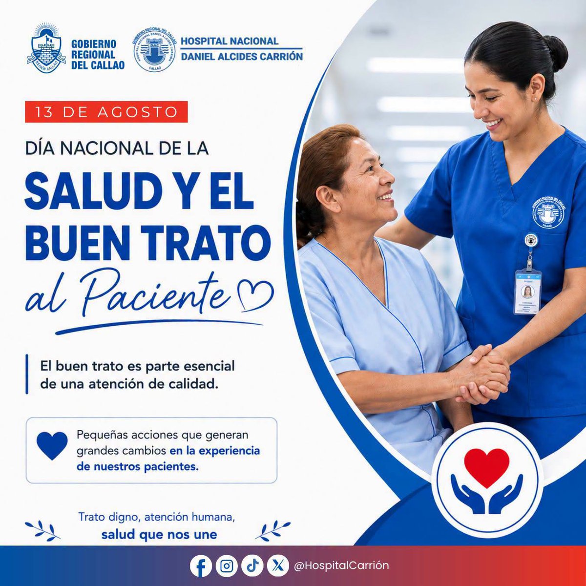 HospitalCarrion's tweet photo. En el marco del Día Nacional de la Salud y el Buen Trato al Paciente, reafirmamos nuestro compromiso de seguir fortaleciendo una atención centrada en la persona y en el respeto de sus derechos. 💙 (1/3) https://t.co/qwIKhHGiem