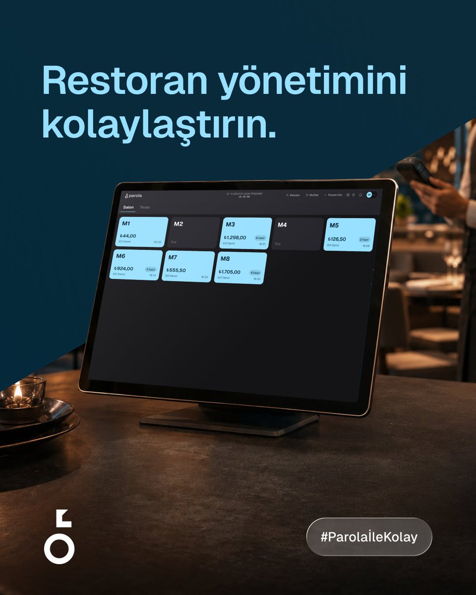 parolacom's tweet photo. Parola’nın restoranlara özel çözümleriyle masa yönetimi, adisyon takibi ve el terminalinden sipariş alma süreçlerini tek noktadan yönetin.

Servis akışını hızlandırın, ekibinizin işini kolaylaştırın ve restoran operasyonunu daha kontrollü hale getirin.

#ParolaİleKolay https://t.co/YTXh3tMGt4