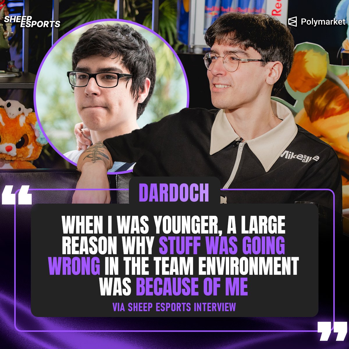 Sheep_Esports's tweet photo. DIG Dardoch 🇺🇸 on his LCS journey: "Immortals was the first time I saw the environment of a struggling team that didn't really have a super toxic player like myself."

"Back in the days when I was younger, a large reason why stuff was going wrong in the team environment was because of me."

"When I saw Immortals from the coach's perspective, I realized how much of a skill set I really had when I was 'behaving well.' That was the trigger to mentally bet on myself and say, 'You're still good enough.'"

"I don't think I'm a terrible person or teammate. I had my moments in the past, but nowadays I'm a very good leader and teammate."