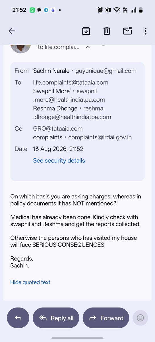 guyunique007's tweet photo. @TataCompanies @TataAIA_Life @TATAAIGIndia @IRDA_OFICIAL Kindly look into this. And remember your existence is because of the customers and not vice versa.

You MUST act ethically otherwise you keep tarnishing TATA brand. https://t.co/ZdBkm1V4Hc