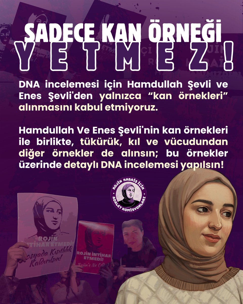RojineAdalett's tweet photo. YETMEZ!

Hamdullah Ve Enes Şevli'nin kan örnekleri ile birlikte, tükürük, kıl ve vücudundan diğer örnekler de alınsın; bu örnekler üzerinde detaylı DNA incelemesi yapılsın.
#RojiniçinAdalet https://t.co/C74BYgeh63