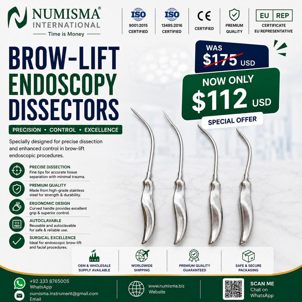 numismainst's tweet photo. Brow-Lift Endoscopy Dissectors

• Precision-designed for brow-lift endoscopic procedures
• Fine curved tips for controlled dissection
• Special Offer: $112 USD
• OEM

#BrowLift #EndoscopyInstruments #PlasticSurgery #SurgicalInstruments #MedicalInstruments https://t.co/h7RLREm3OR