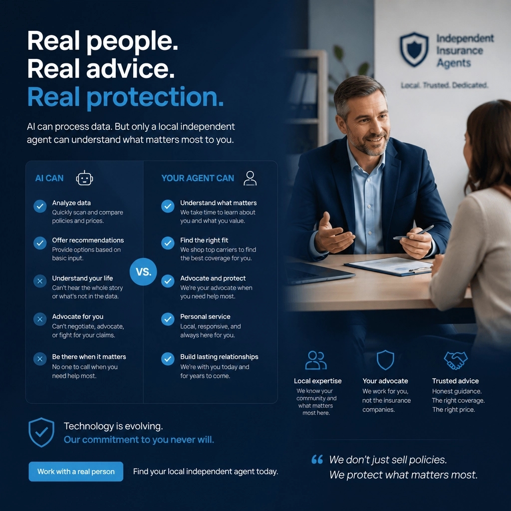 voomzone's tweet photo. AI can't advocate for your claim. While Moody's flags P&amp;C insurance for AI disruption, real human agents remain your best defense. https://t.co/sOVDcZS3lL Free for you, always. https://t.co/rG9BvRQunY