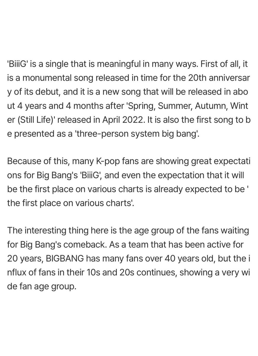 jiyongvamp's tweet photo. The reason why people are still crazy about BIGBANG 🙂‍↕️💛👑

“No matter how popular the group is, it will naturally draw a descending curve or give up its place to a new group over time, but Bigbang is out of this law.
Regarding this, music producer Mr. A analyzed that ‘Bigbang is a group that has entered the realm of classical music’. “

“What makes Bigbang remarkable is that even when they were actively promoting, they presented music that resonated with almost every age group. People in their 40s and 50s who encountered Bigbang's music back then often said, 'I don't know who is who among today's idols, and I can't hear the lyrics or melody at all when I listen to their songs, but I can hear Bigbang.’ Many consider Bigbang to be the best among all K-pop groups in history when it comes to mass appeal that transcends age and gender."

#BIGBANG #빅뱅 

🔗: https://t.co/E5aAfiXN9V
