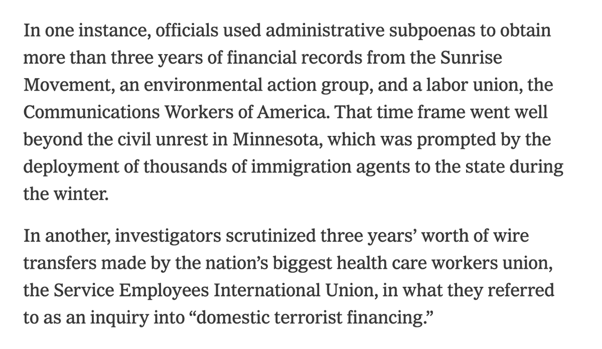 pblest's tweet photo. This is outrageous. The Trump administration launched an NPSM-7 dragnet against the AFL-CIO and some of the biggest unions in the country under the guise of "domestic terrorism" because some members had the gall to exercise freedom of assembly. Gift link https://t.co/54hPZzIlI9 https://t.co/5YyzSXVVWI