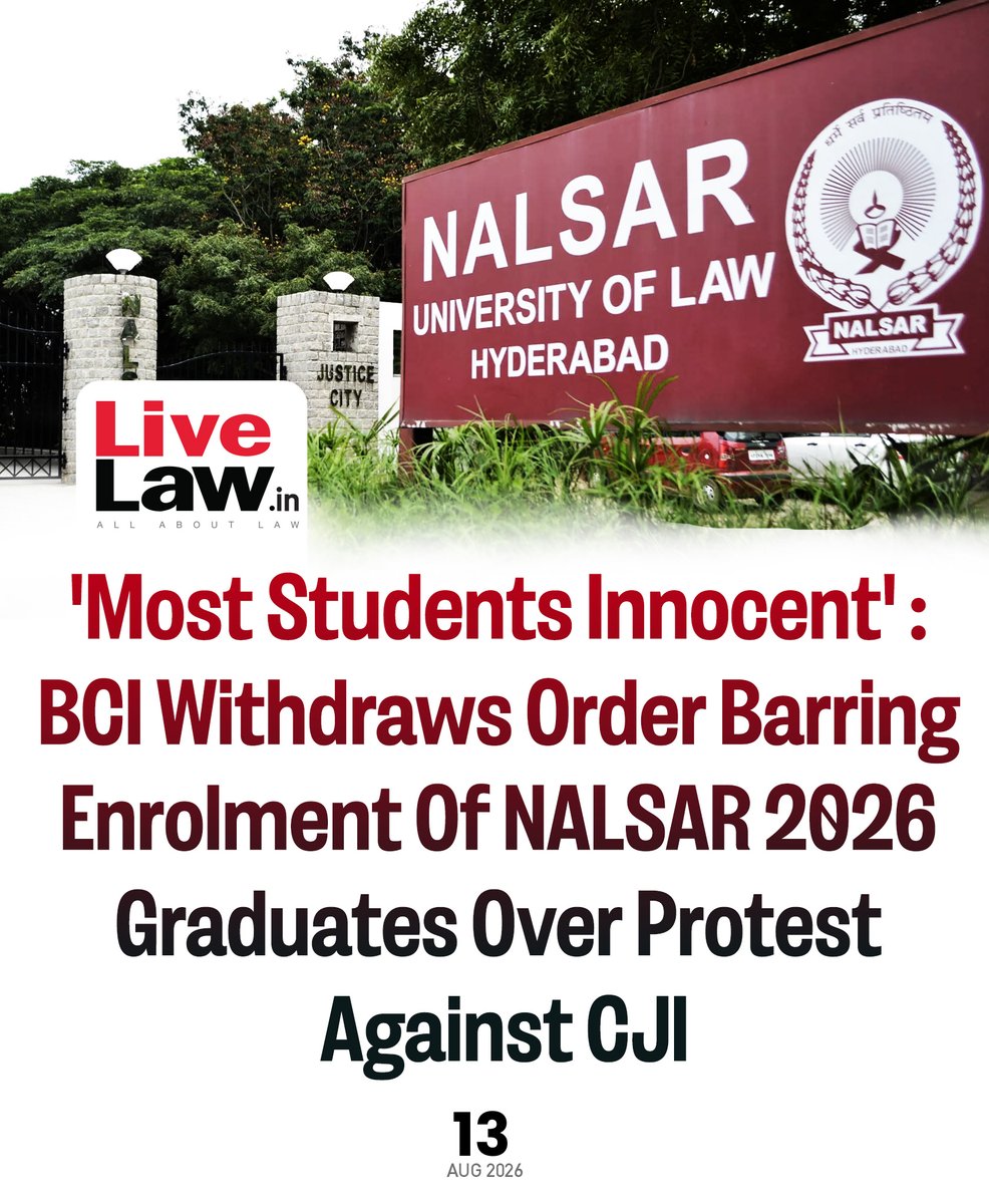 LiveLawIndia's tweet photo. All students can enrol with state bar councils of their choice, the BCI said.
Read more: https://t.co/88AFW529Sg
#BarCouncilofIndia #BCI #MananKumarMishra #NALSAR #advocates #CJISuryaKant https://t.co/DvEsMJFR9E