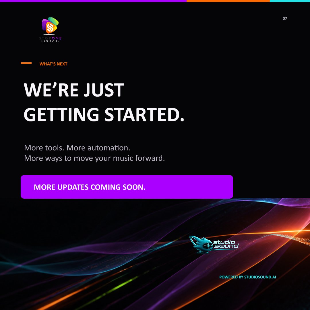 stoponedistro's tweet photo. Main post

Independent artists: your next release just got smarter.

Stop One Distribution is introducing new portal tools powered by Studio Sound AI—including tailored release plans, cover art resizing and MP3-to-WAV conversion.
Which tool would help your next release most https://t.co/ZgtZk3Fz5O