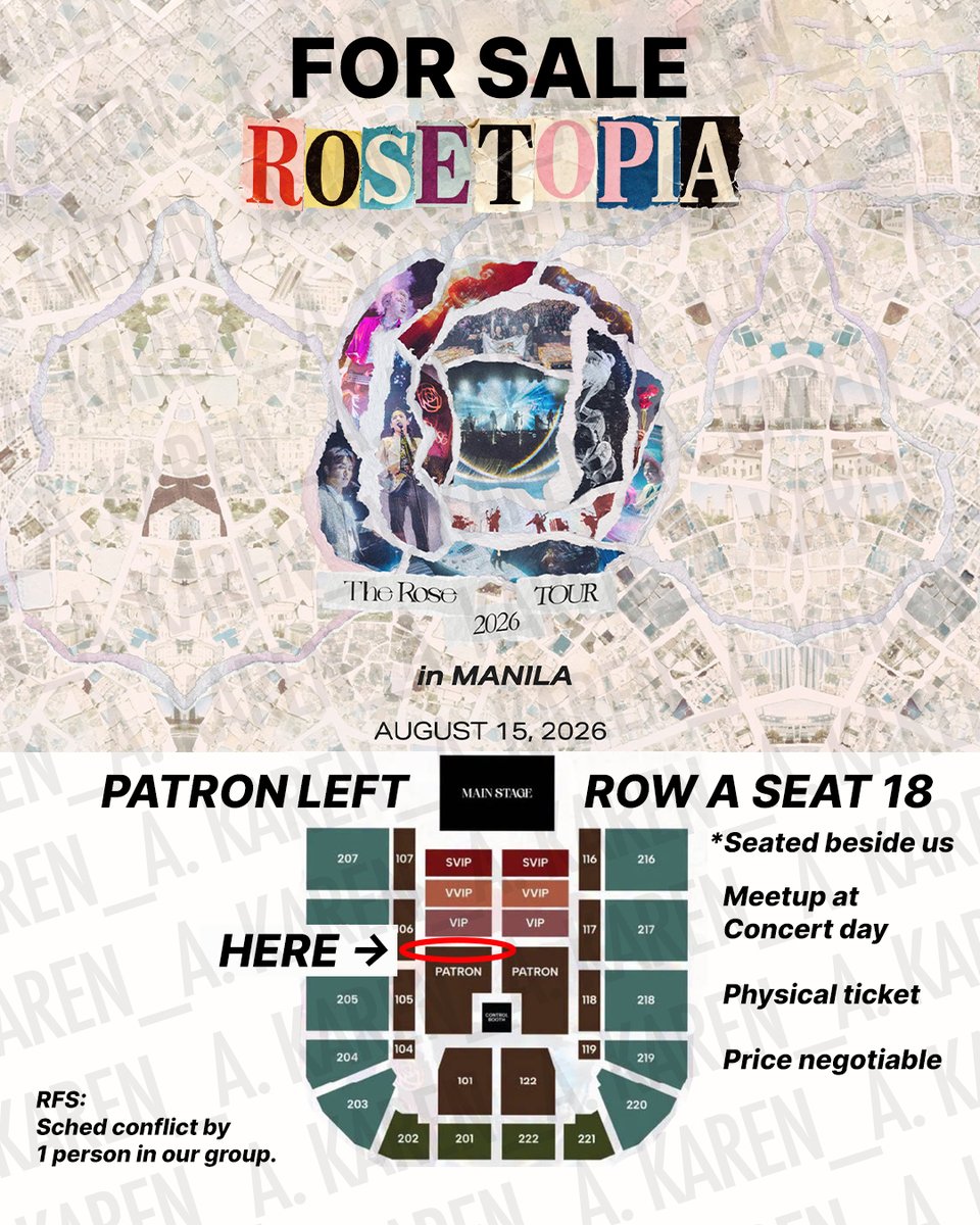 beanmingdays's tweet photo. @mikaxxoxo Hello! I'm selling 1 Patron Left, Row A, Seat 18 Ticket
It's Seated beside us
Physical ticket
Meetup at concert day, can do reservation (with fee) or kaliwaan or payo.
Price negotiable
RFS: Sched conflict by 1 person in our group.
Let me know po if you're interested :) https://t.co/youVZinTk1
