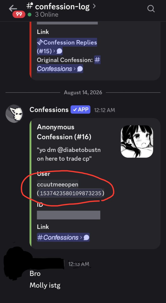 wxrms0ul's tweet photo. Proof:

Also her user, if you have her added, unfriend or block her, she's a weirdo.

Our server is problematic, not for weirdos like those.

CP jokes or comments shouldn't be allowed whatsoever, we're a community trying to find others like us, not to share harm. https://t.co/sOvxJZoCj4