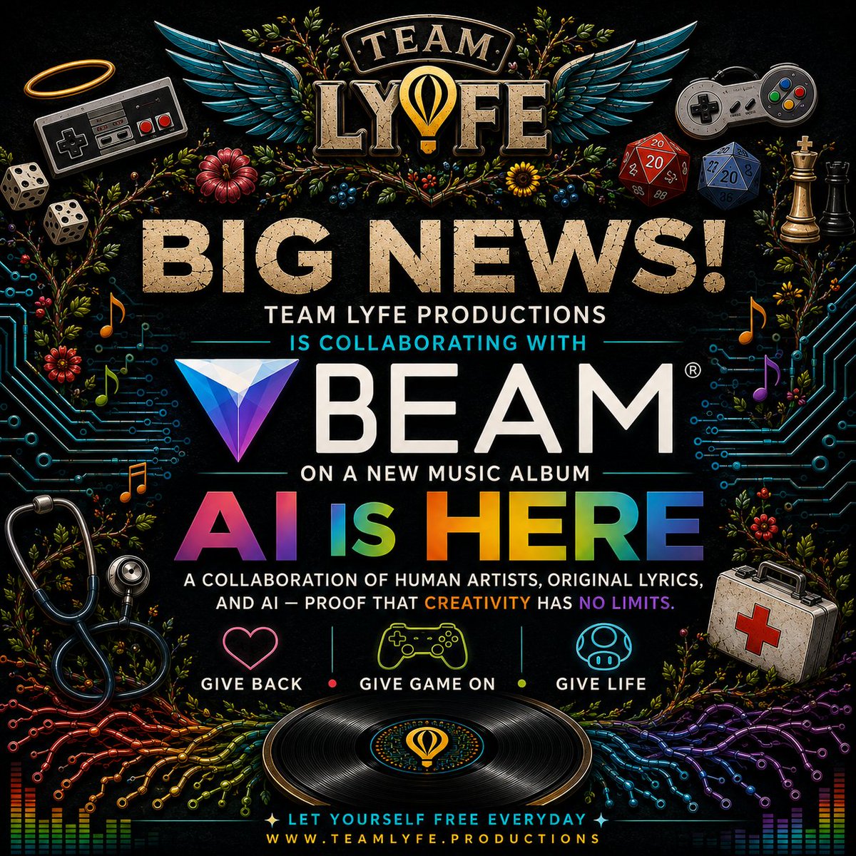 Ganjarider_'s tweet photo. 🚨 BIG NEWS IS HERE! 🚨

​Thrilled that Team LYFE Productions 🤝 @BEAMSTREAM to produce a new music album 💿  the power of AI w/ human artists @Ganjarider_  UK fave @imbrokenbone , Adri vocals, and original lyrics.

​#TeamLyfe #BEAM #NewAlbum #AIMusic #Collaboration #technews https://t.co/B71zWjHF7B