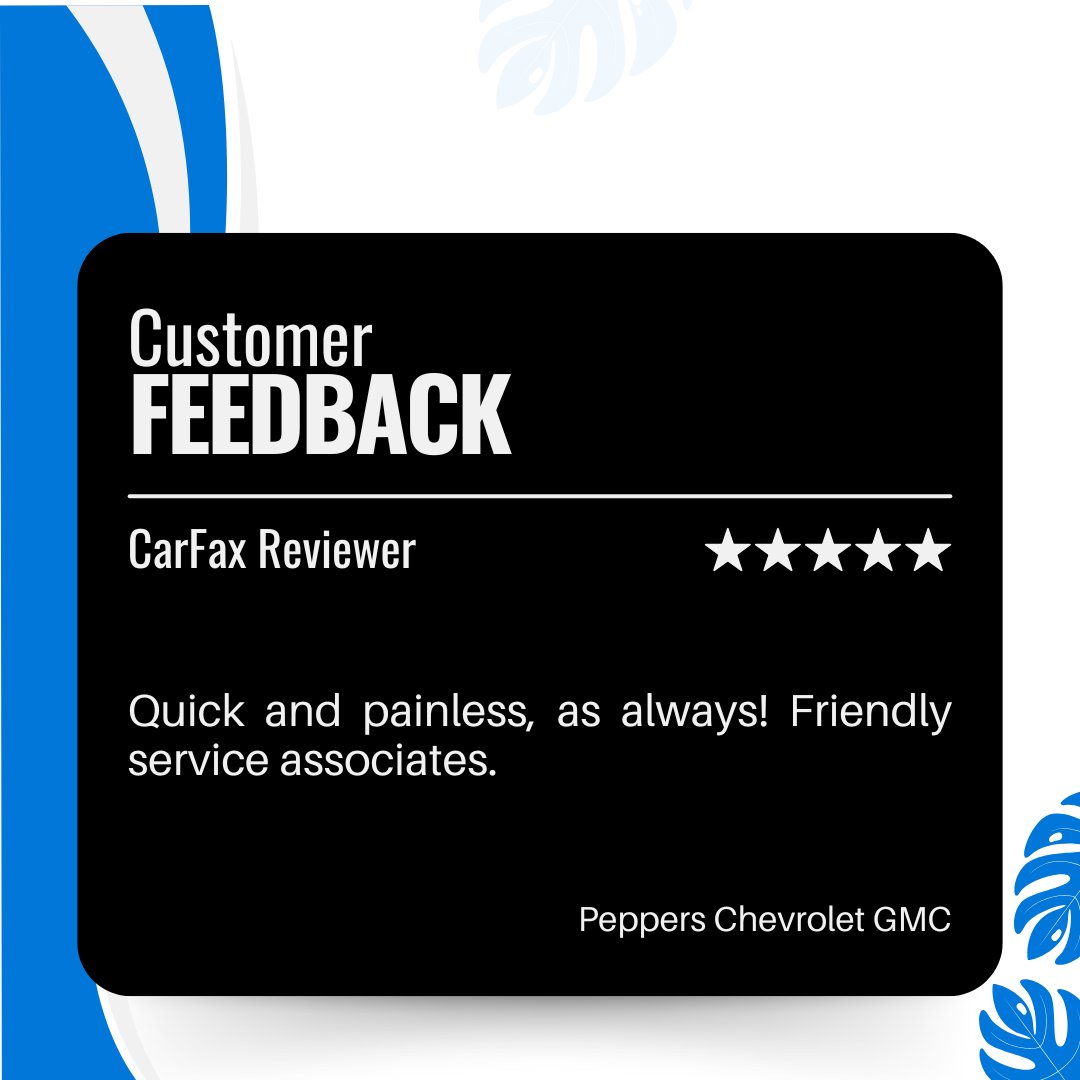PeppersAuto's tweet photo. Thank you for your amazing review! We’re thrilled to hear your experience at Peppers Chevrolet GMC was quick, easy, and enjoyable, and that our service team provided friendly service. We truly appreciate your support and look forward to assisting you again in the future! https://t.co/khvEStCsIi