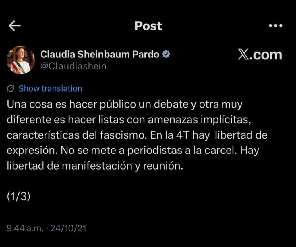 DeniseDresserG's tweet photo. Siempre hay un tuit.
La mujer que criticaba como “fascistas” a gobiernos que hacen listas, acaba de presentar en la mañanera su propia lista de periodistas incómodos. https://t.co/iuMNAx8Pgv