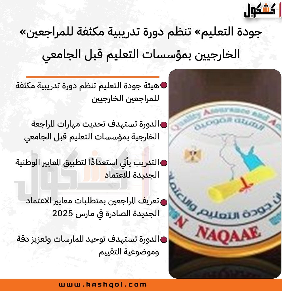 Kashqol2's tweet photo. «جودة التعليم» تنظم دورة تدريبية مكثفة للمراجعين الخارجيين بمؤسسات التعليم قبل الجامعي https://t.co/y6dYlC3I56