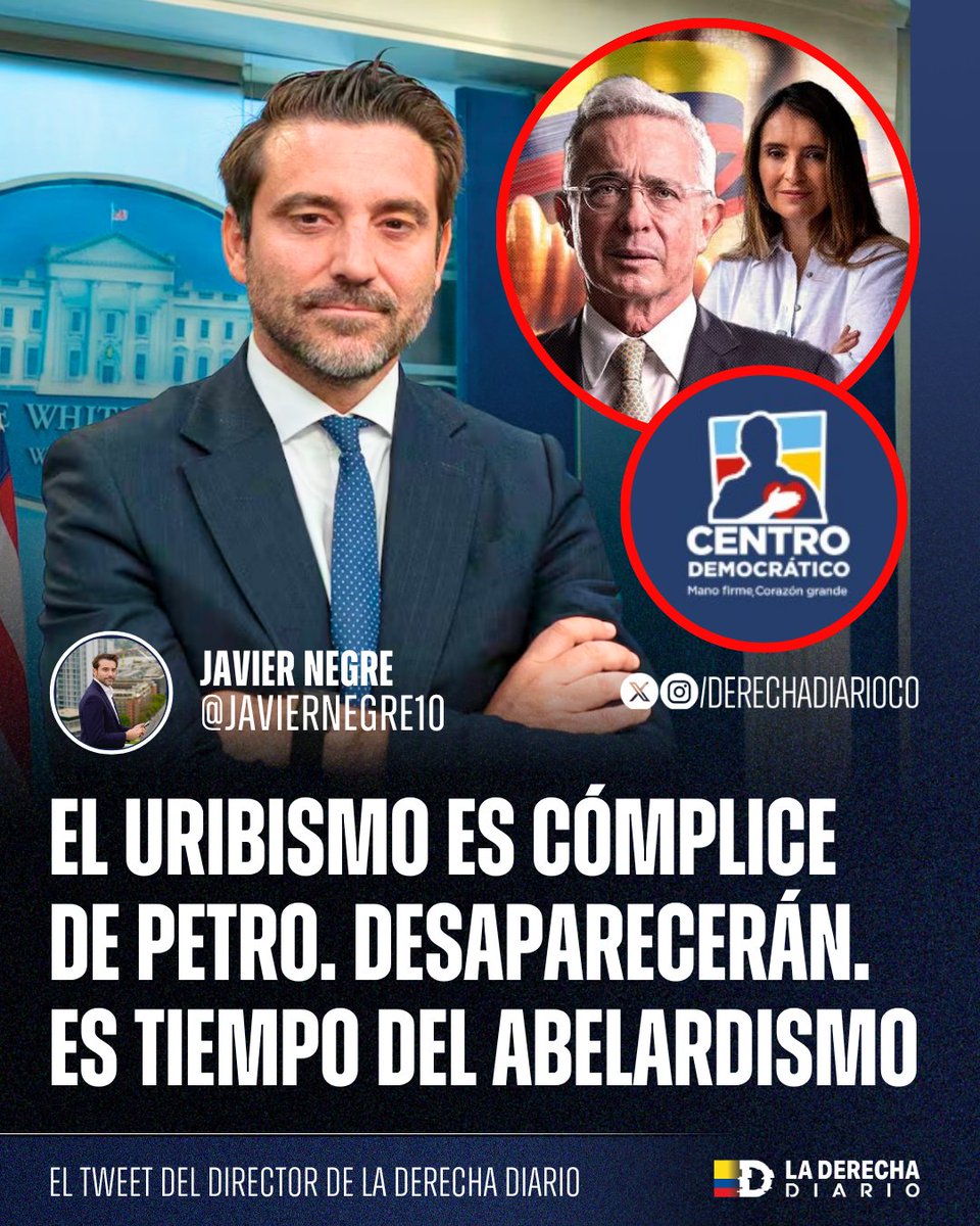 DerechaDiarioCO's tweet photo. 🚨🇨🇴 | LOS DESTROZÓ: @javiernegre10, director de La Derecha Diario, apuntó contra el uribismo y su fracasado proyecto político tras la votación del Centro Democrático en el Senado que permitirá al drogadicto expresidente Gustavo Petro fugarse del país.

"El uribismo es cómplice de Petro. Desaparecerán. Es tiempo del abelardismo".