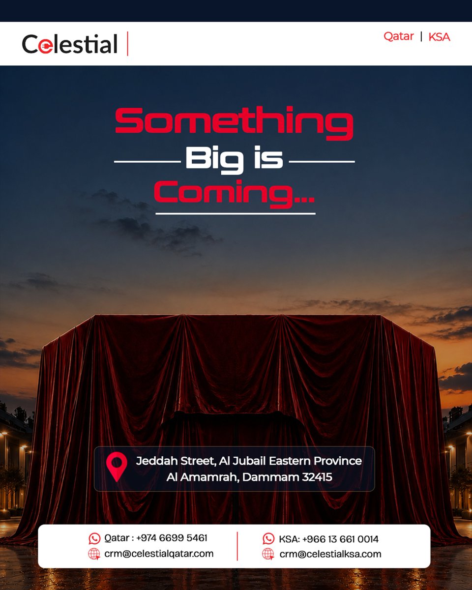 Celestial_trd's tweet photo. We’re preparing something special for you, and we can’t wait to share it. 😬

For now, we’ll keep the surprise under wraps. 🤫 

📍 Jeddah Street, Al Jubail 
 Eastern Province 
 Al Amamrah, Dammam 32415 

Stay tuned! 😉

#CelestialTrading #SaudiArabia #AlJubail #Dammam #OilAndGas https://t.co/jujvyIGzaL