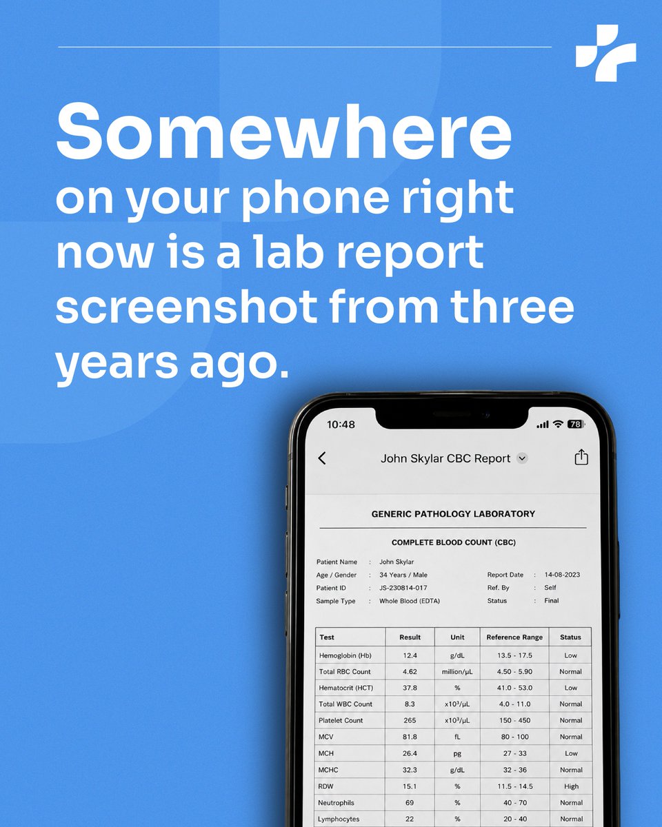MyLabStory's tweet photo. We track sleep. ๐ด
We track steps. ๐ฃ
We track screen time. ๐ฑ
But ask someone about their CBC from 3 years ago...
๐ Blank stare.
We're building MyLabStory to change that.
Do you track your health data? ๐
#HealthTech #buildinpublic #MyLabStory https://t.co/FfkaA3YN05