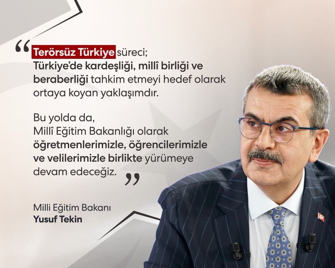 esenyurtmem's tweet photo. Bakanımız Sayın @Yusuf__Tekin:

“Terörsüz Türkiye süreci; Türkiye’de kardeşliği, milli birliği ve beraberliği tahkim etmeyi hedef olarak ortaya koyan yaklaşımdır.

Bu yolda da, Bakanlık olarak öğretmenlerimizle, öğrencilerimizle ve velilerimizle birlikte yürümeye devam edeceğiz.” https://t.co/zMabITscH5