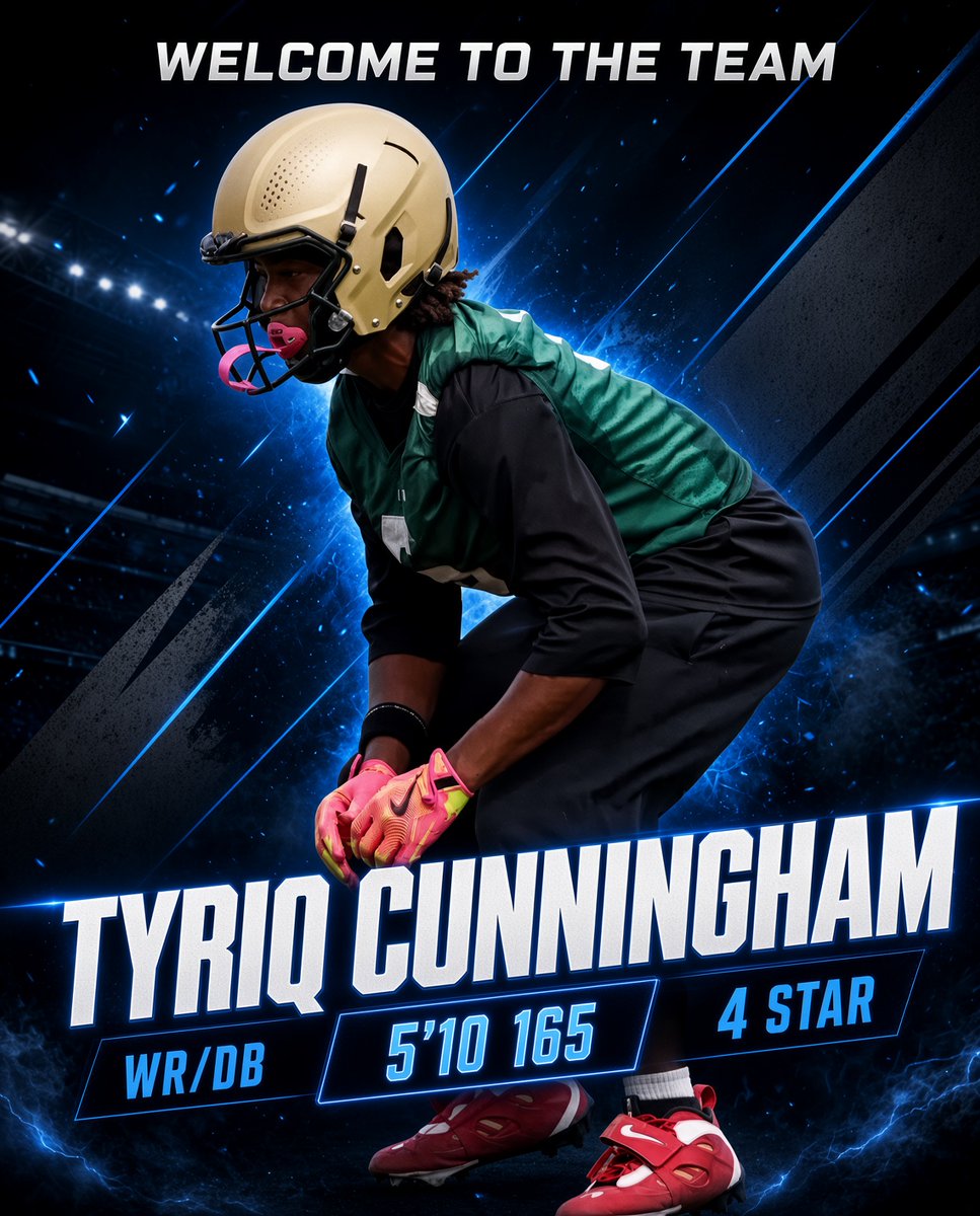 N3XTrecruiting's tweet photo. 🚨 Welcome to the team, Tyriq Cunningham! @TyriqCunningham 

4-Star WR/DB Tyriq Cunningham (5’10 165) is officially joining the squad 🔥

We’re excited to add this quick, athletic, and versatile playmaker with great speed, ball skills, and competitiveness. Ready to see you create mismatches as a receiver and lock down opponents with tight coverage and instincts in the secondary!