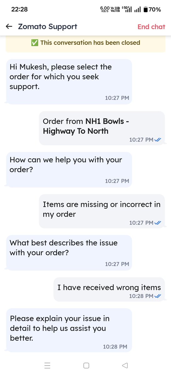 mukeshsrinet's tweet photo. @zomato : How can I explain that different dish delivered in chat? I have uploaded the picture also and not getting validated https://t.co/OOf6IxB0z8