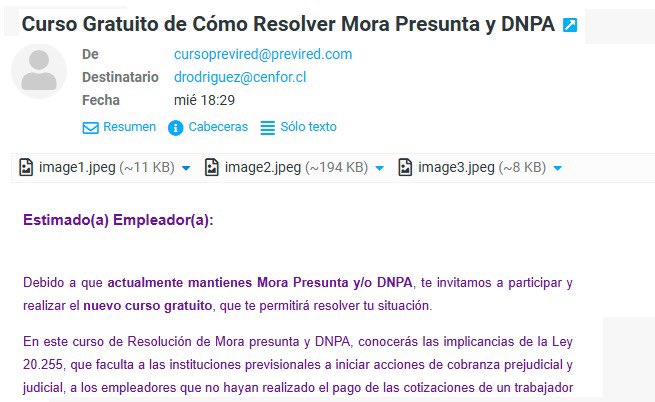 Acrattha's tweet photo. @PreviRed Buenas tardes, me llegó este correo y creo que es falso ¿Me podrían confirmar por favor? https://t.co/9ZFTPAl3xk