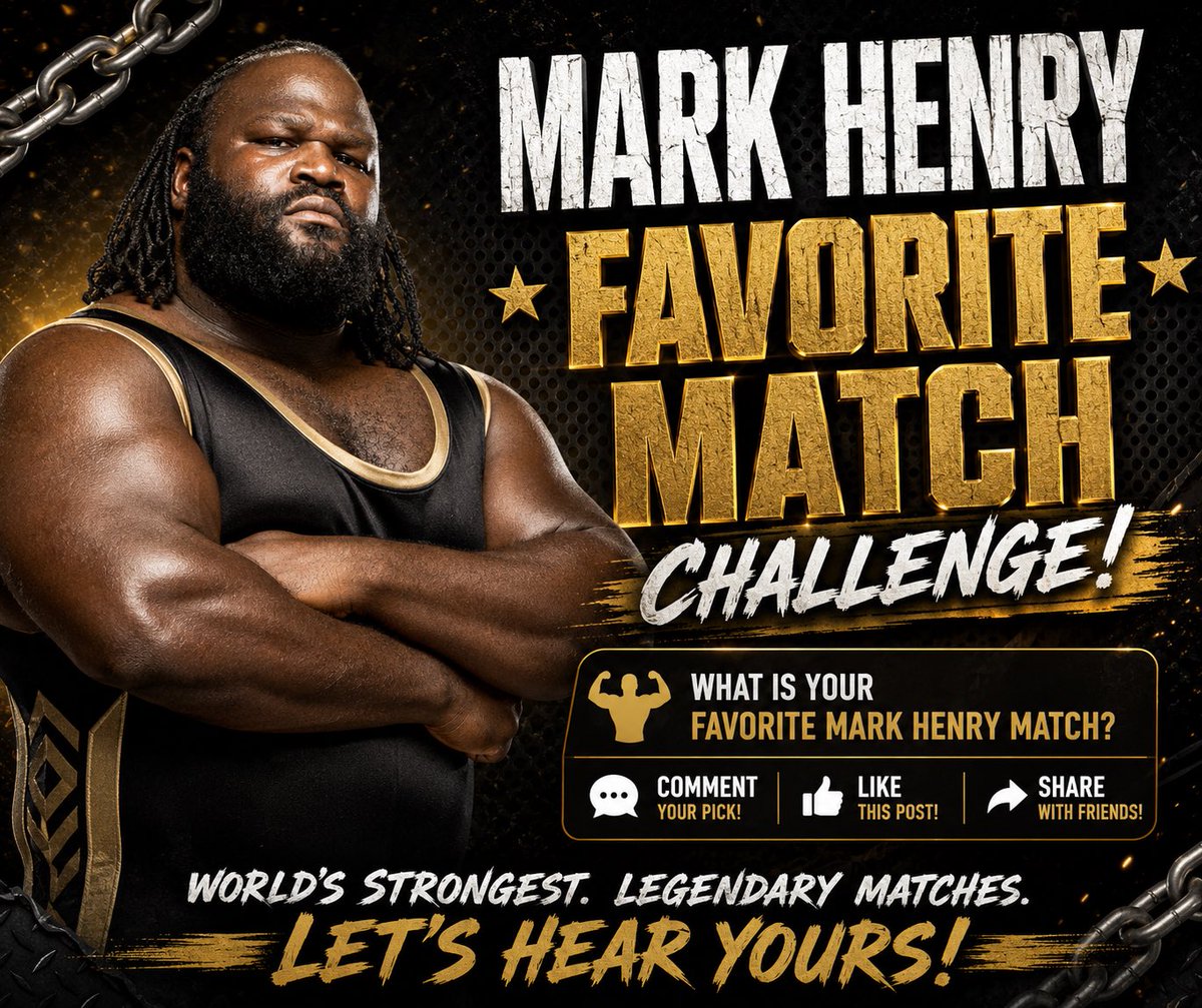 TheMarkHenry's tweet photo. What’s your favorite match in my career? Drop your favorite match in my career as a comment below and the top 4 will be made into a poll. The winner of that poll will get a story from that match! Comment below! https://t.co/Y8NfZUdZue