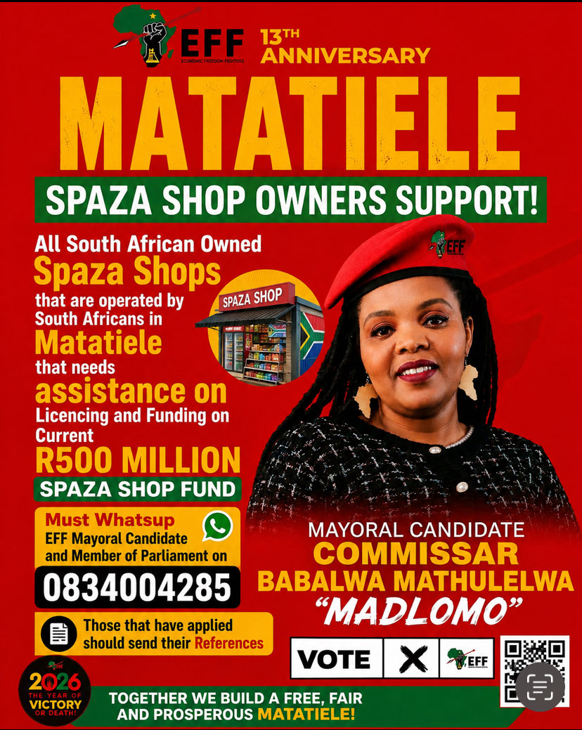 madlomo37's tweet photo. All South African Owned Spaza Shops that are operated by South Africans in Matatiele that needs assistance on Licencing and Funding on Current R500 Million Spaza Shop Fund 

Must Whatsup me on: 0834004285

Those that have applied should send their References 

#EFFCares https://t.co/Q6a9wiEukJ