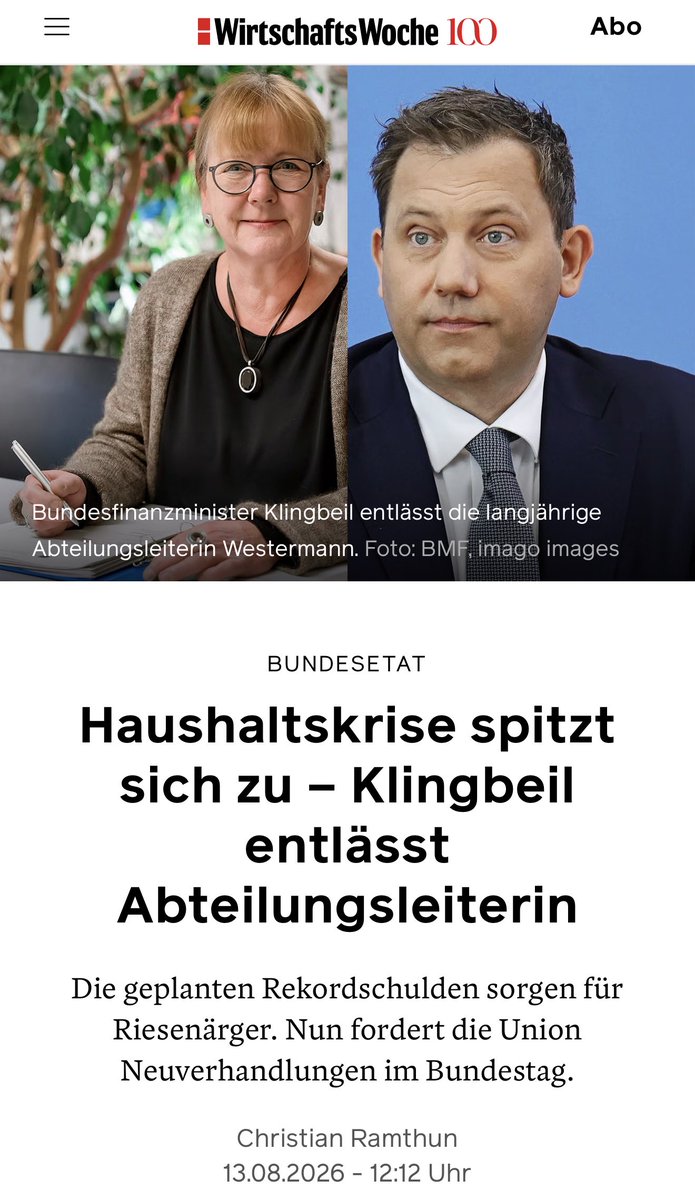 Gert_Woellmann's tweet photo. Langjährige Abteilungsleiterin mahnt mehr Solidität im Haushalt an und wird durch SPD-Referenten ersetzt. „Sowohl die geplanten Einnahmen als auch die Ausgaben seien nicht seriös genug kalkuliert, sagen Beamte im Haus von Klingbeil.“

Klingbeil ist völlig überfordert und kann nur Steuern und Schulden erhöhen. Ist er noch unfähiger als Habeck?
https://t.co/vRTguSNGmF