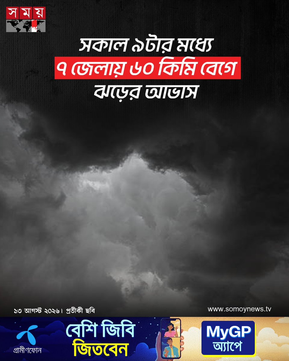 somoytv's tweet photo. দেশের কয়েকটি অঞ্চলে সকাল ৯টার মধ্যে ৬০ কিলোমিটার বেগে ঝড়ো হাওয়া বয়ে যেতে পারে বলে জানিয়েছে আবহাওয়া অফিস। একইসঙ্গে বৃষ্টি বা বজ্রসহ...
বিস্তারিত : https://t.co/Dqj6ajtx9f
#somoytv #NewsUpdate #StormWarning #BangladeshWeather https://t.co/GRUhutdNKl