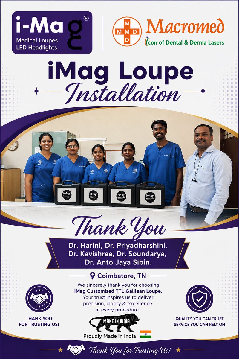 macromed2's tweet photo. 🙏 Thank You for Your Trust &amp; Bulk Purchase!

We sincerely thank our valued dental professionals for choosing iMag Customised TTL Galilean Loupes in bulk.

Your continued trust in iMag &amp; Macromed motivates us to deliver precision, quality, and reliable service every time. https://t.co/TQgGhPZcLg